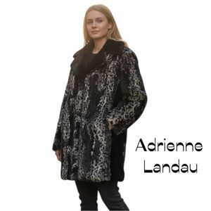 Adrienne Landau Black Brown Faux Fur Coat NWOT Size L MobWife Glam